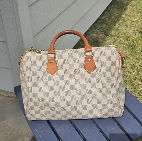 Louis Vuitton Checkered Tan Brown Handbag Women 10x10 Inches Medium - Picture 9 of 16